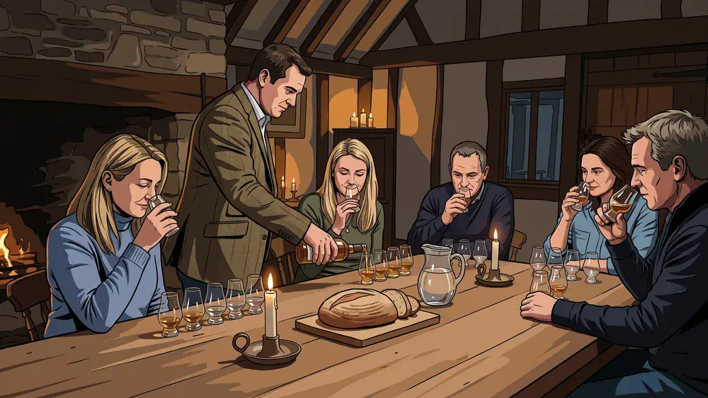 Whisky-Tasting in Dortmund - Erwachsene verkosten an einem Tisch verschiedene Whiskys