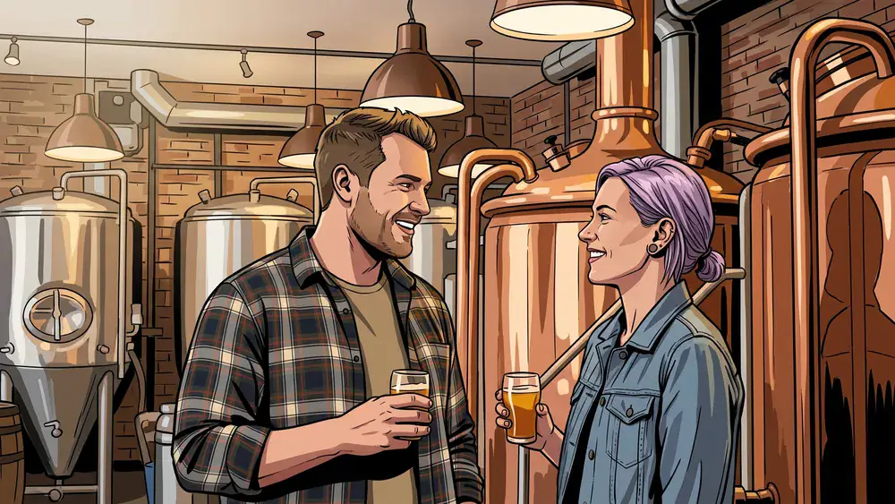 Bergmann Brauerei in Dortmund – Zwei Personen bei einer Bierverkostung in der Handwerksbrauerei