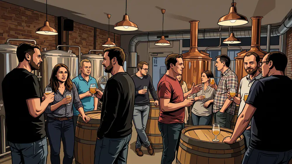 Bergmann Brauerei in Dortmund – Kollegen bei einer Bierverkostung in der Handwerksbrauerei
