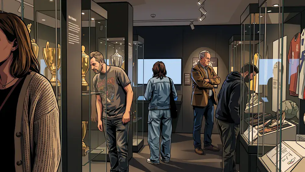 Deutsches Fußballmuseum in Dortmund – Kollegen schauen sich die interaktive Ausstellung an