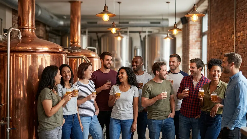 Bergmann Brauerei in Dortmund – Gruppe bei einer Bierverkostung in der Handwerksbrauerei auf Phoenix-West