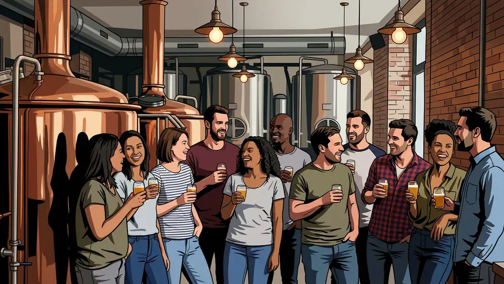 Bergmann Brauerei in Dortmund – Gruppe bei einer Bierverkostung in der Handwerksbrauerei