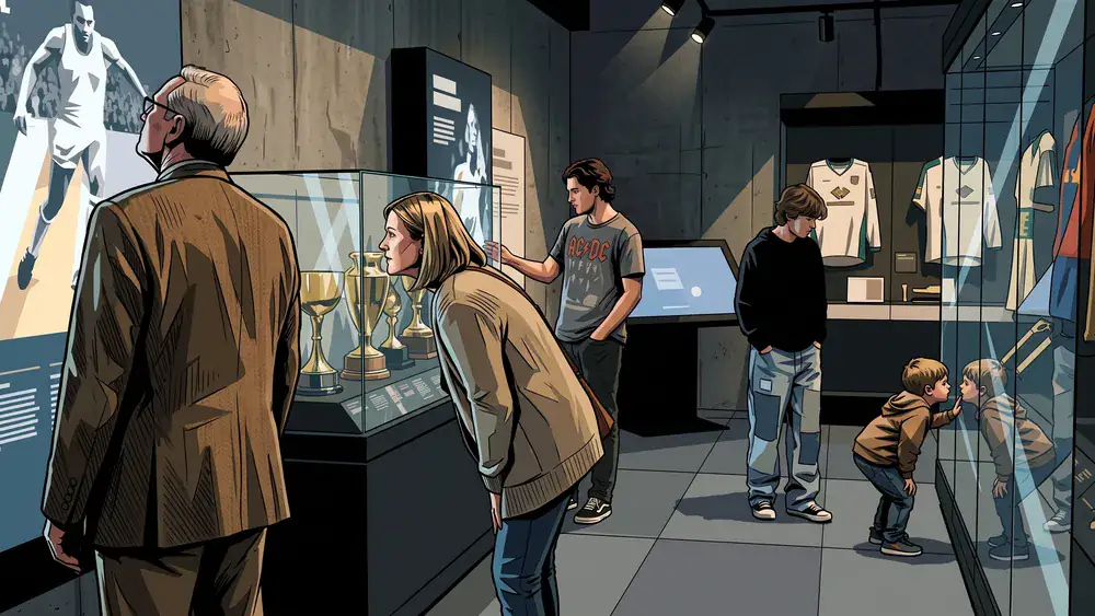 Deutsches Fußballmuseum in Dortmund – Gruppe schaut sich die interaktive Ausstellung an