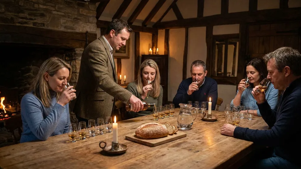 Whisky-Tasting in Dortmund - Erwachsene verkosten an einem Tisch verschiedene Whiskys
