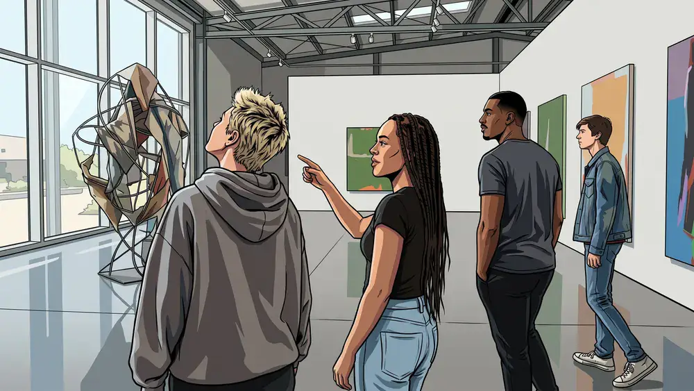 Dortmunder U in Dortmund – Gruppe schaut sich zeitgenössische Kunst in einer hellen Galerie an