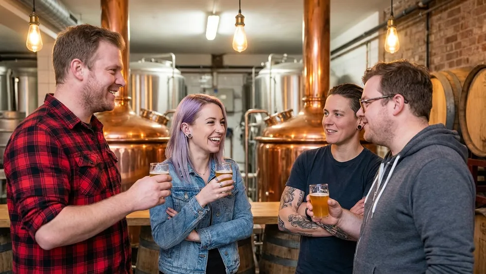 Bergmann Brauerei in Dortmund – Team bei einer Bierverkostung in der Handwerksbrauerei auf Phönix-West