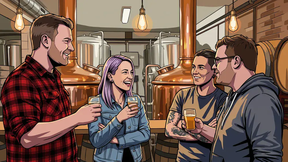 Bergmann Brauerei in Dortmund – Team bei einer Bierverkostung in der Handwerksbrauerei