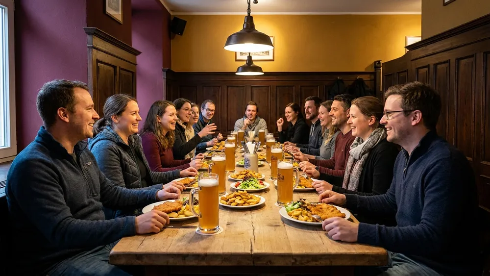 Brauhaus Wenkers in Dortmund – Team trinkt Urtrüb an langen Tischen in einem Dortmunder Brauhaus am Alten Markt