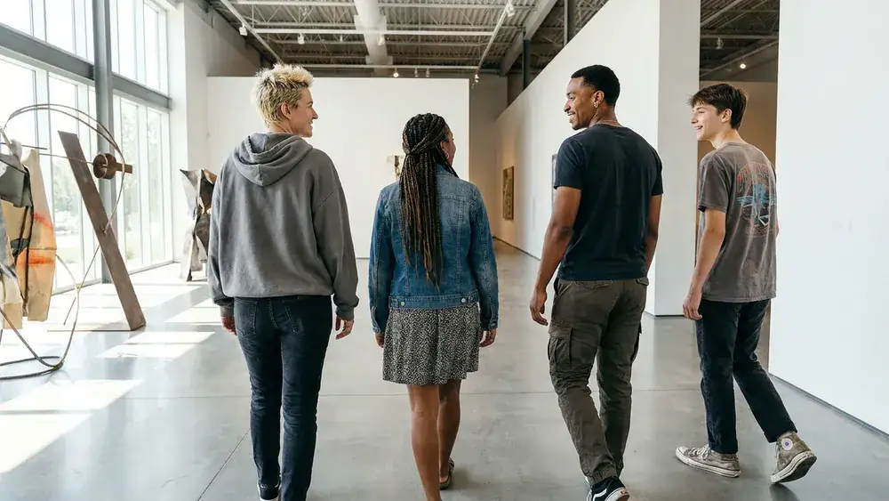 Dortmunder U in Dortmund – Gruppe schaut sich zeitgenössische Kunst in einer hellen Galerie an