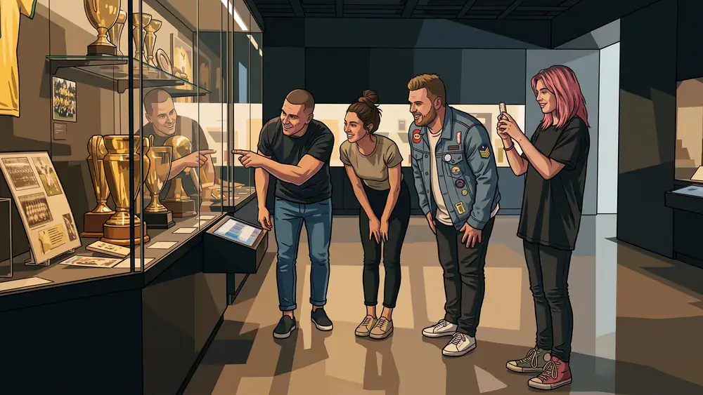 Deutsches Fußballmuseum in Dortmund – Gruppe schaut sich die interaktive Ausstellung an