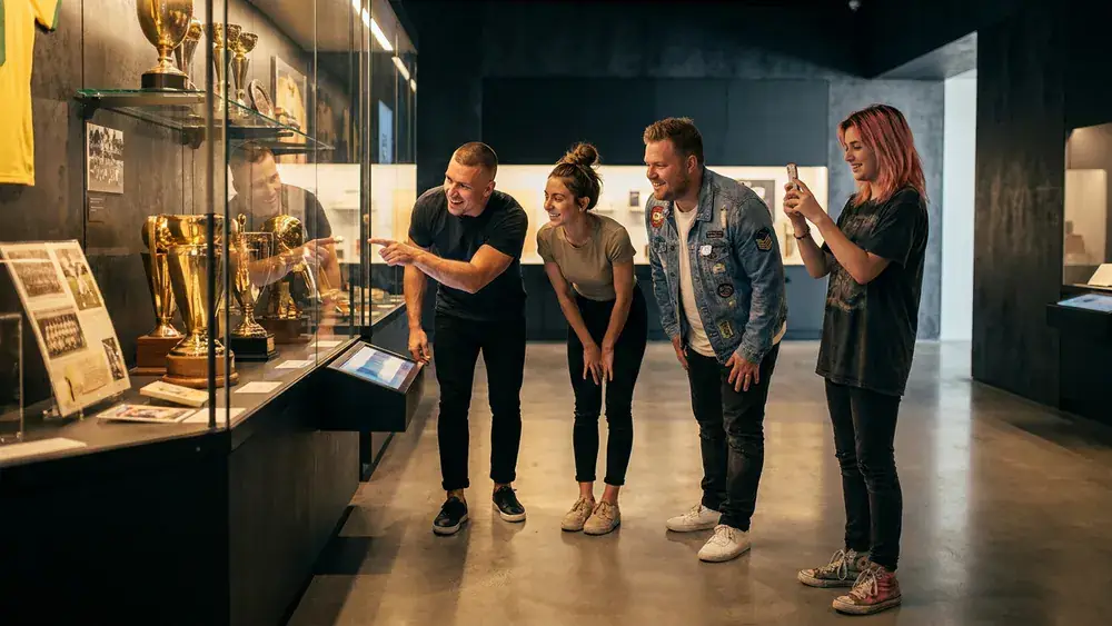 Deutsches Fußballmuseum in Dortmund – Gruppe schaut sich die interaktive Ausstellung an