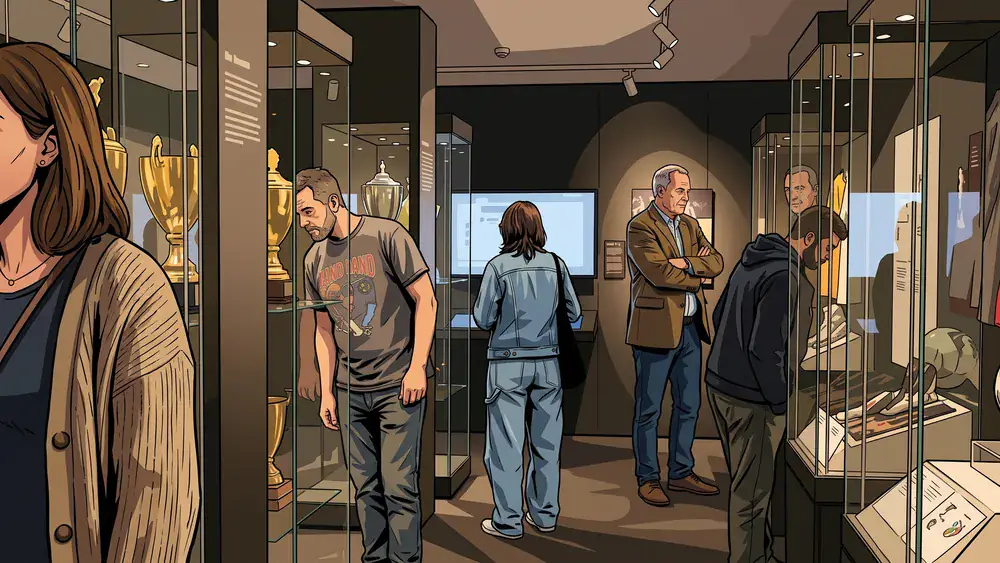 Deutsches Fußballmuseum in Dortmund – Kollegen schauen sich die interaktive Ausstellung an