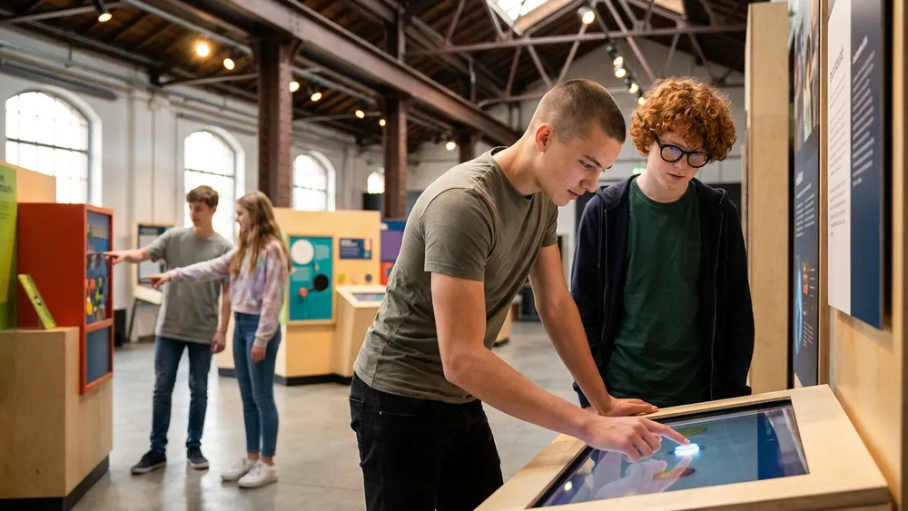 DASA Arbeitswelt Ausstellung in Dortmund – Schüler erkunden interaktive Stationen in der großen Ausstellungshalle