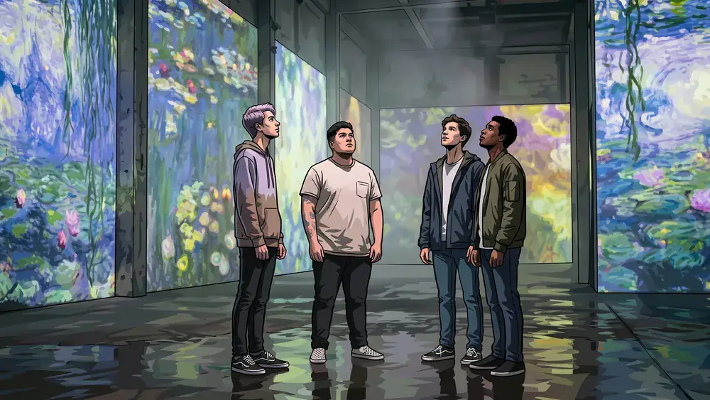 Phoenix des Lumières in Dortmund – Schüler stehen staunend in der immersiven Kunstprojektion