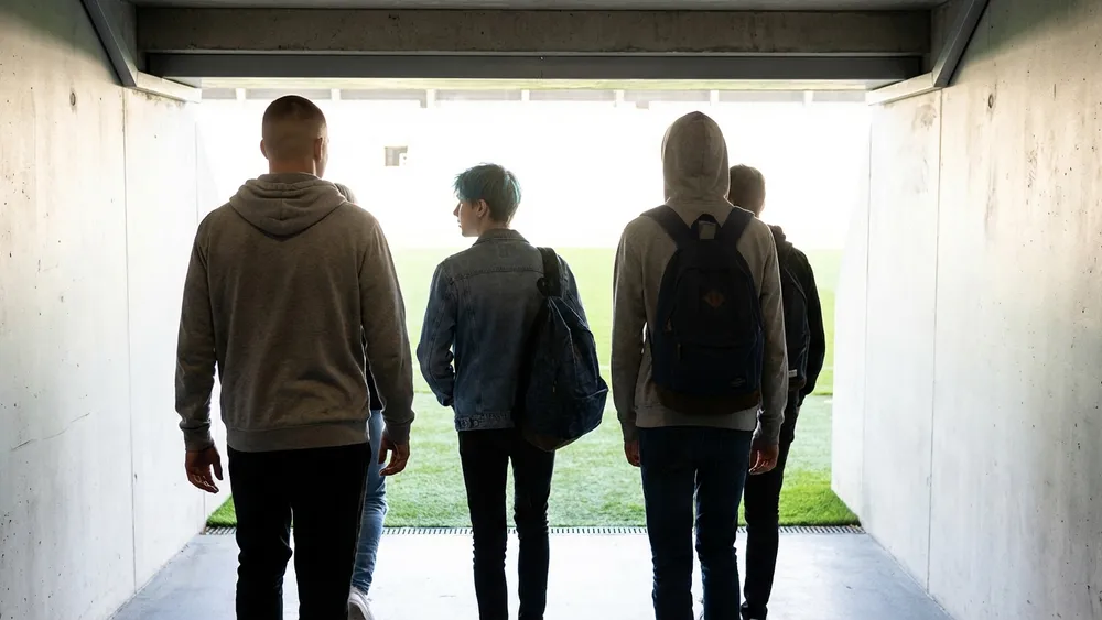 Signal Iduna Park in Dortmund – Schüler laufen durch den Spielertunnel Richtung Spielfeld