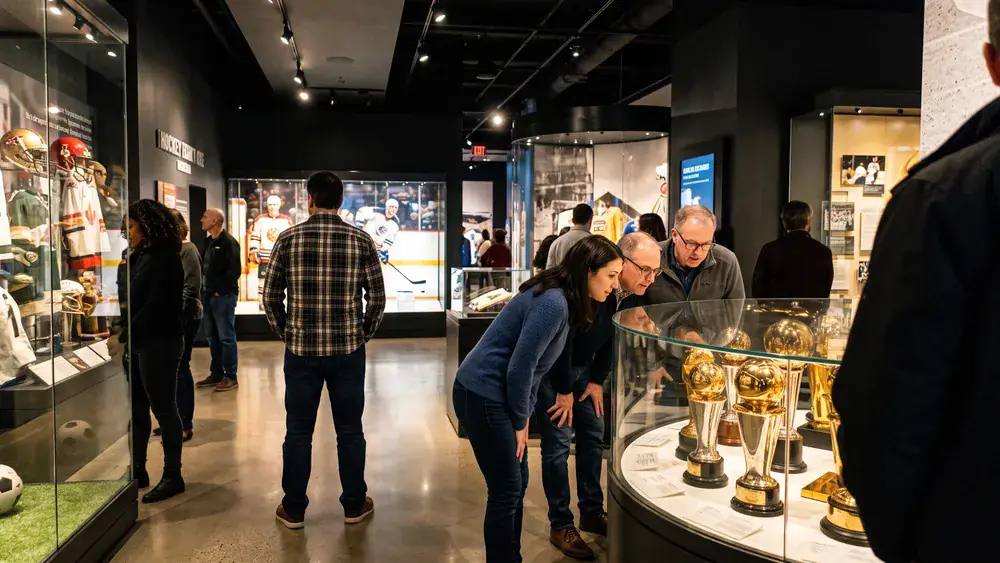 Deutsches Fußballmuseum in Dortmund – Kollegen schauen sich die interaktive Ausstellung an