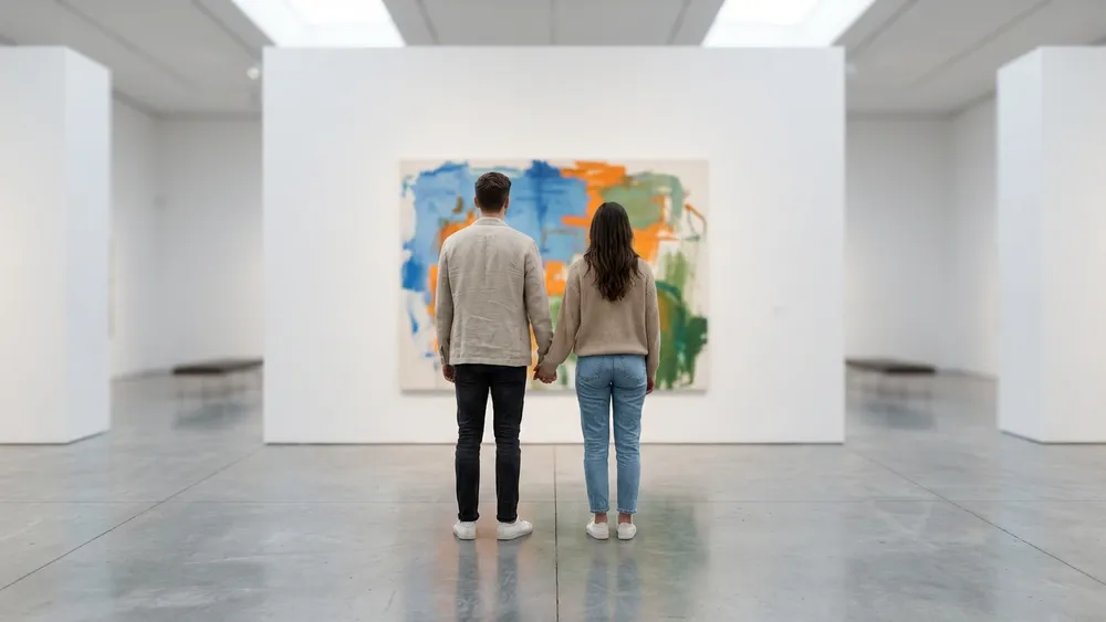 Kunstpalast Museum in Düsseldorf – Besucher in der Ausstellungshalle am Ehrenhof