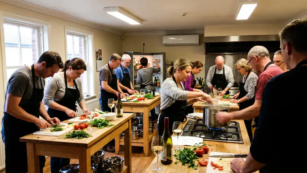 Kochkurs in Düsseldorf – Kollegen kochen gemeinsam in der Kochschule im Medienhafen