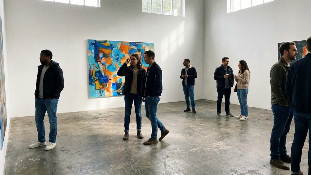Kunstpalast in Düsseldorf – Gruppe betrachtet Kunst in der hellen Ausstellungshalle