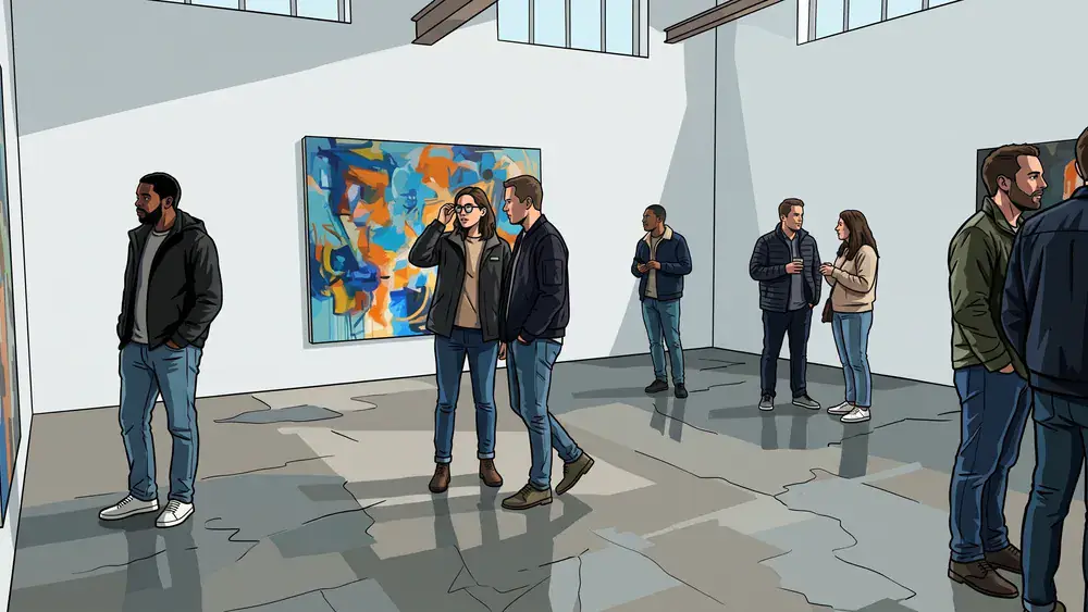 Kunstpalast in Düsseldorf – Gruppe betrachtet Kunst in der hellen Ausstellungshalle