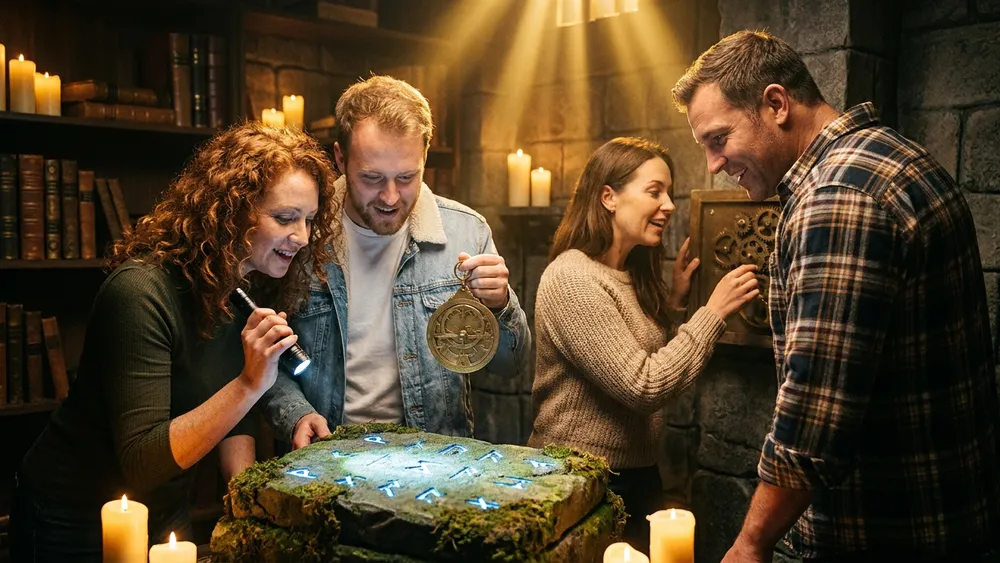 Escape Room in Düsseldorf - Erwachsene lösen gemeinsam Rätsel in einem thematisch gestalteten Raum
