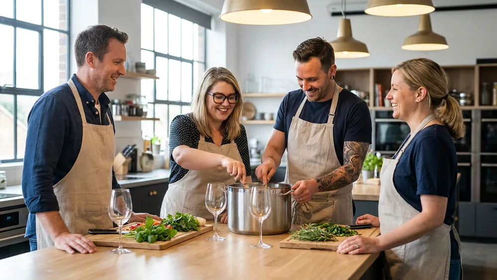 Kochkurs in Düsseldorf - Erwachsene kochen gemeinsam in der Kochschule im Medienhafen