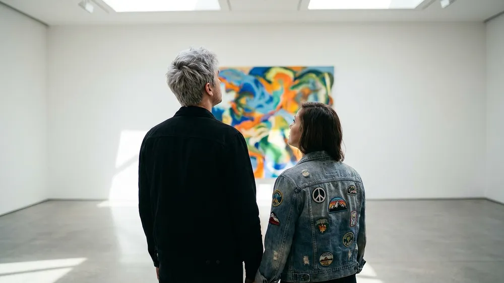 Kunstpalast in Düsseldorf - Erwachsene betrachten Kunst in der hellen Ausstellungshalle