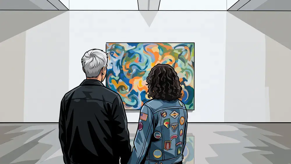 Kunstpalast in Düsseldorf – Zwei Personen betrachten Kunst in der hellen Ausstellungshalle