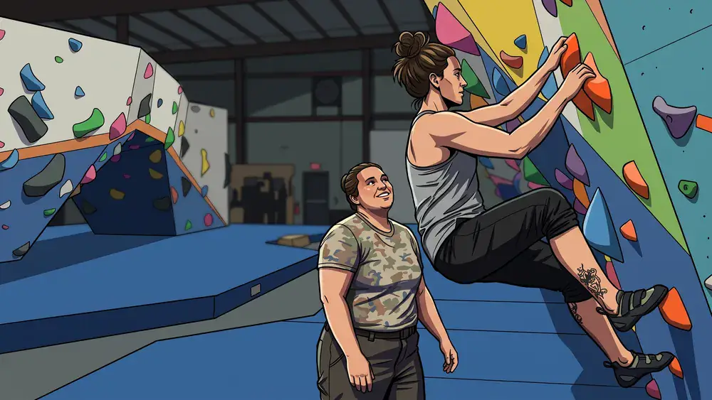 Monkey Spot Boulderhalle in Düsseldorf – Team bouldert an bunten Griffen