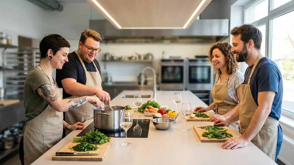 Kochkurs in Düsseldorf – Team kocht gemeinsam im Kochatelier in Benrath