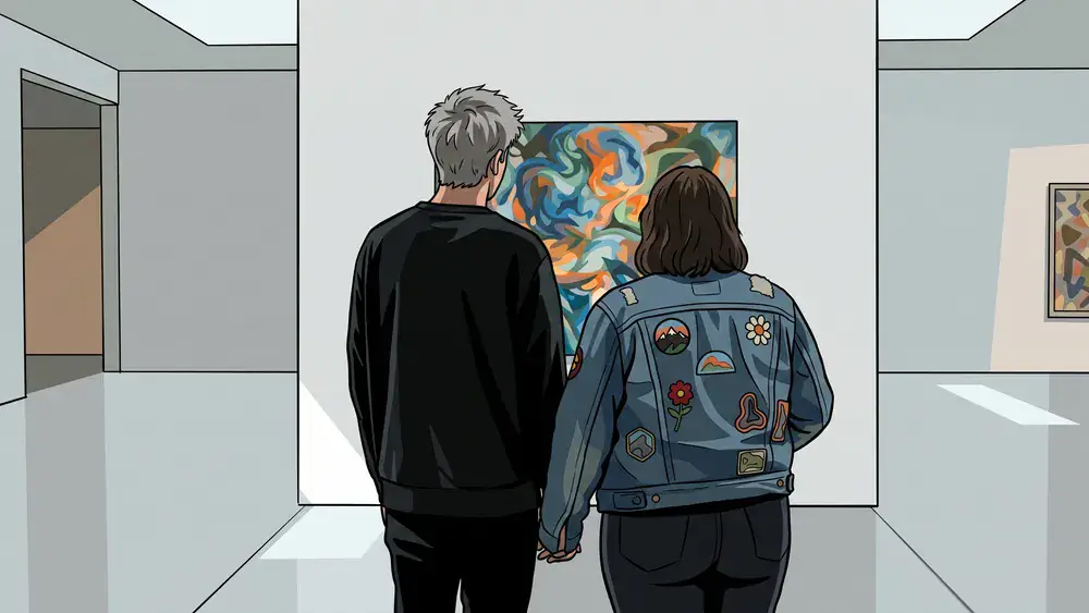 Kunstpalast in Düsseldorf – Zwei Personen betrachten Kunst in der hellen Ausstellungshalle
