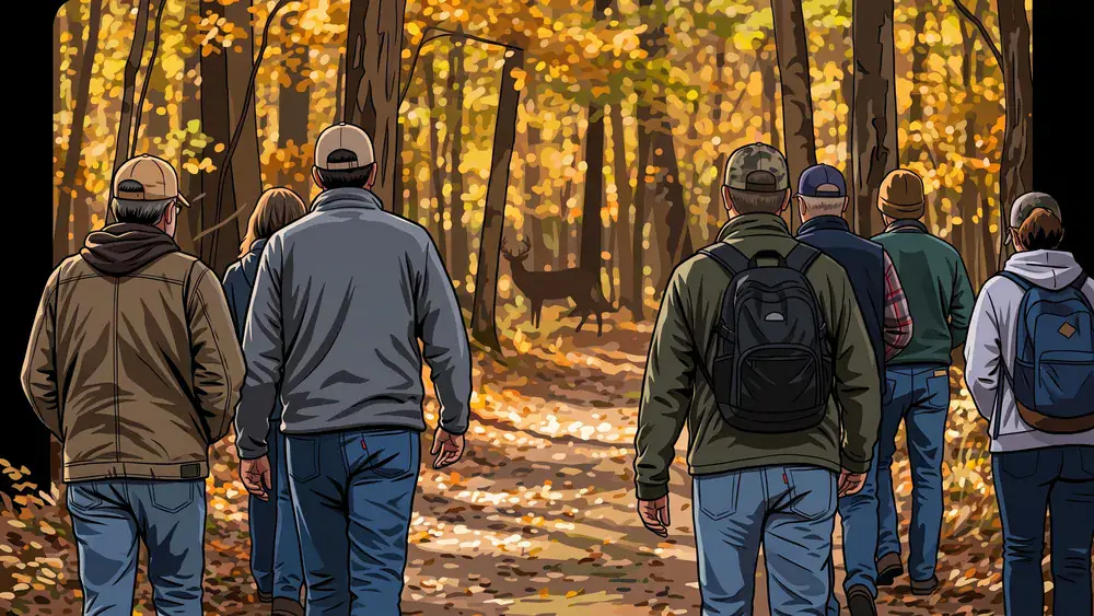 Grafenberger Wald in Düsseldorf – Kollegen spazieren auf einem herbstlichen Waldweg