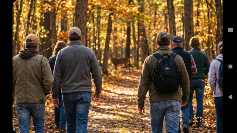 Grafenberger Wald in Düsseldorf – Kollegen spazieren auf einem herbstlichen Waldweg