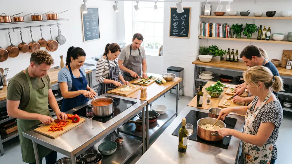 Kochkurs in Düsseldorf – Kollegen kochen gemeinsam ihr Weihnachtsmenü im Kochatelier in Benrath
