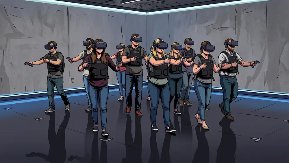 YULLBE Wunderland VR in Hamburg – Kollegen mit VR-Brillen erkunden eine virtuelle Welt