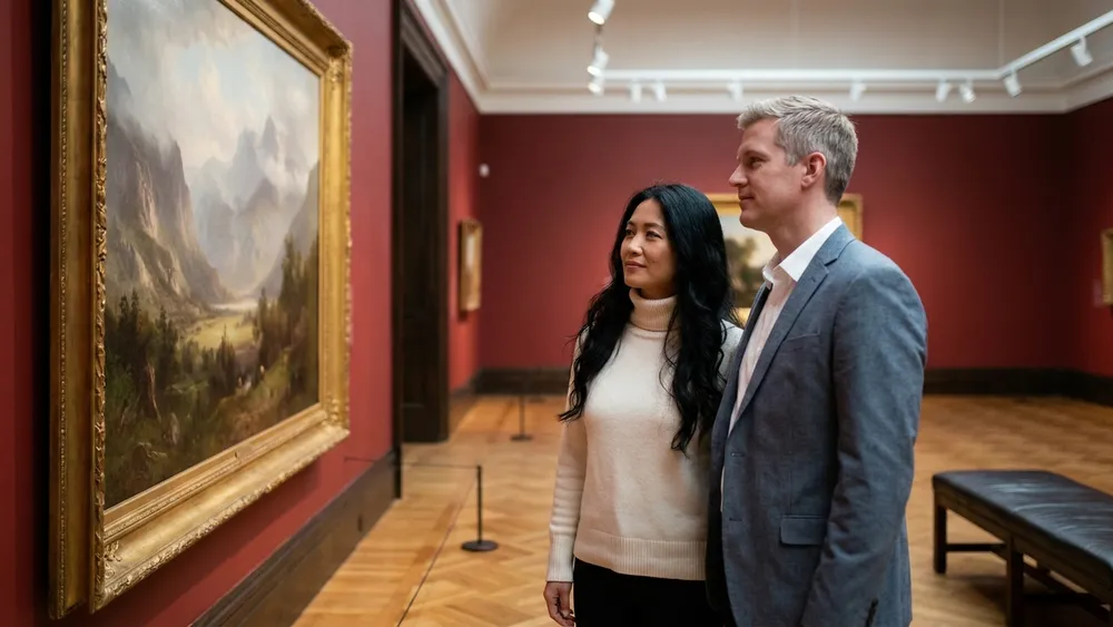 Hamburger Kunsthalle – Zwei Personen betrachten ein Romantik-Gemälde im Galerieraum