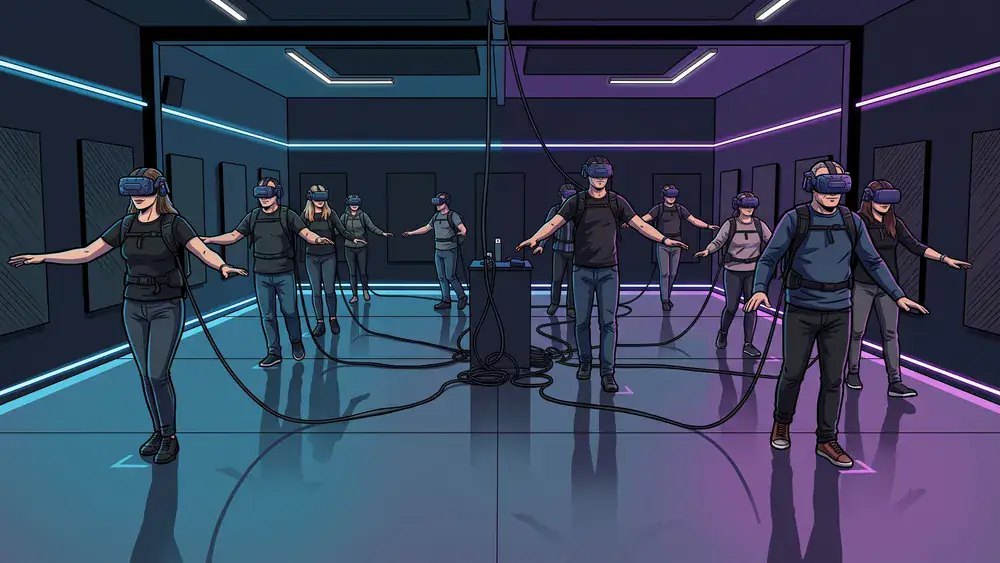 YULLBE Wunderland VR in Hamburg – Team mit VR-Brillen erkundet eine virtuelle Welt