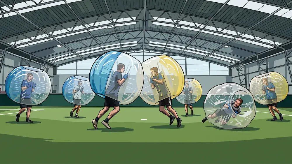 Bubble Soccer in Hamburg – JGA-Gruppe rempelt sich in aufblasbaren Bällen über den Hallenplatz