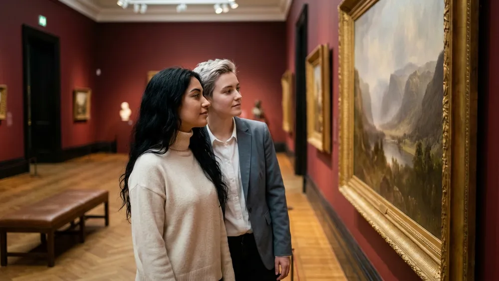 Hamburger Kunsthalle – Zwei Personen betrachten ein Romantik-Gemälde im Galerieraum