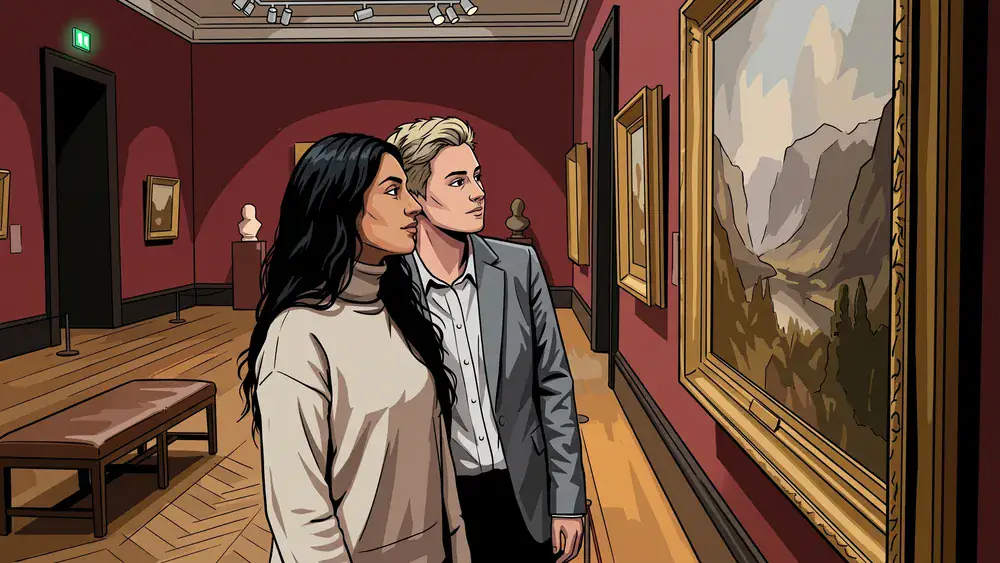Hamburger Kunsthalle – Zwei Personen betrachten ein Romantik-Gemälde im Galerieraum
