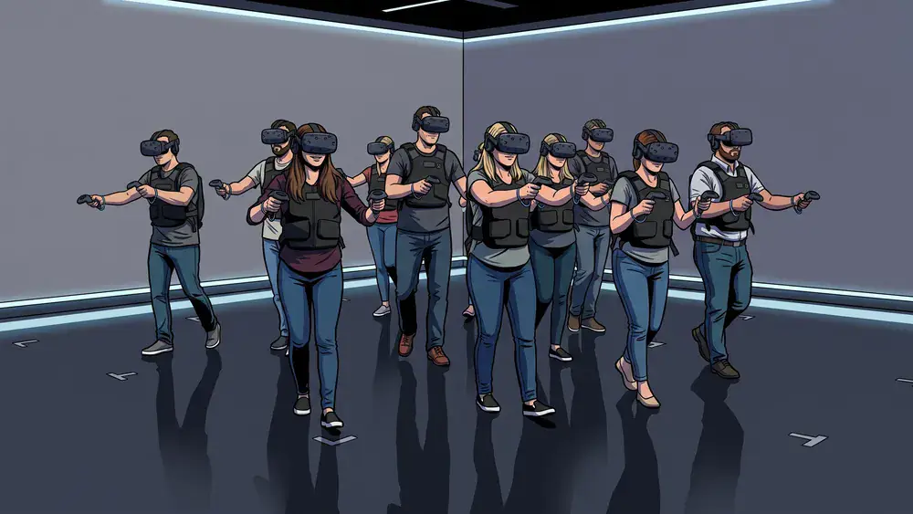YULLBE Wunderland VR in Hamburg – Kollegen mit VR-Brillen erkunden eine virtuelle Welt