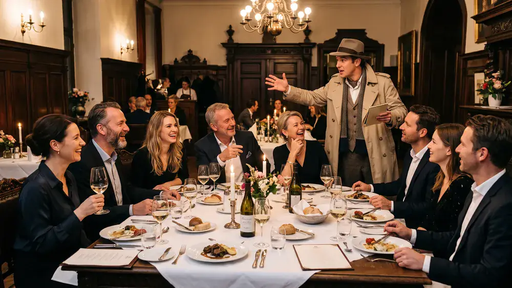 Krimidinner in Hamburg - Kollegen verfolgen am festlich gedeckten Tisch ein Schauspiel und lösen einen Mordfall