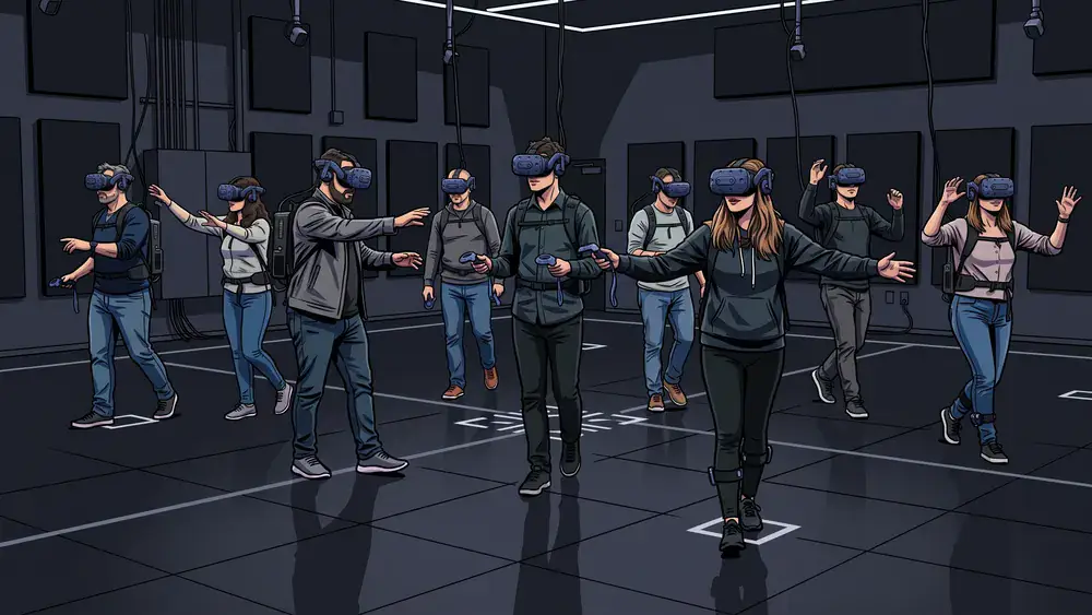 YULLBE Wunderland VR in Hamburg – Kollegen mit VR-Brillen erkunden eine virtuelle Welt