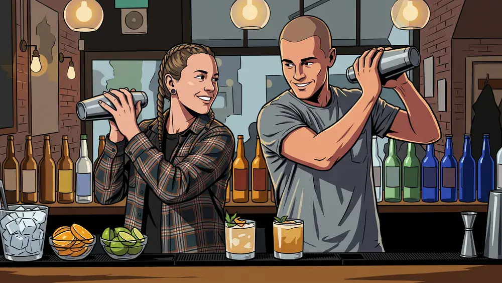 Cocktailkurs in Hannover – Zwei Personen mixen Cocktails an einer Bar