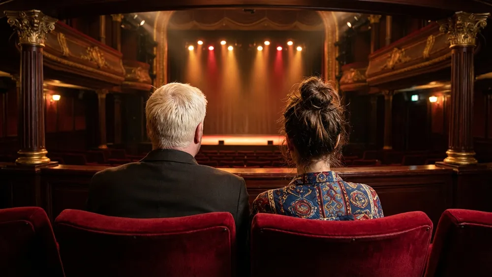GOP Varieté in Hannover – Zwei Personen sitzen im historischen Theatersaal mit Blick auf die Bühne