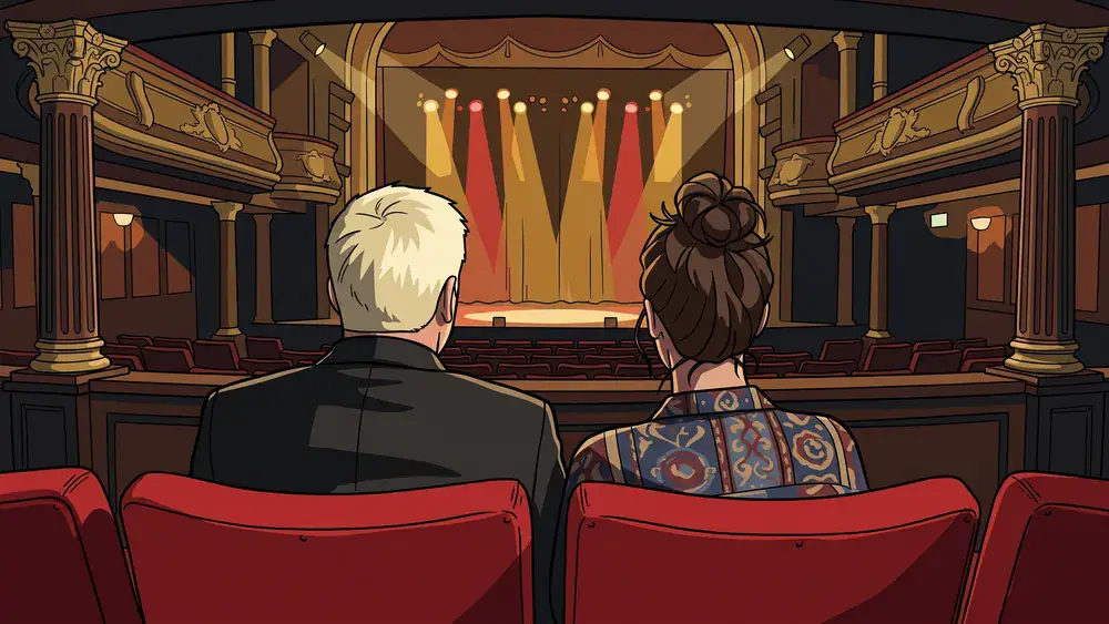 GOP Varieté in Hannover – Zwei Personen sitzen im historischen Theatersaal mit Blick auf die Bühne
