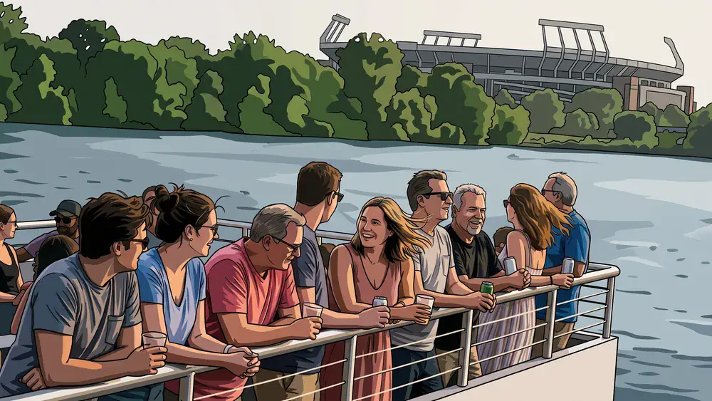 Maschseeflotte in Hannover – Kollegen stehen an Deck eines Fahrgastschiffs auf dem Maschsee