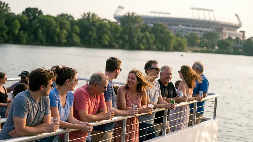 Maschseeflotte in Hannover – Kollegen stehen an Deck eines Fahrgastschiffs auf dem Maschsee
