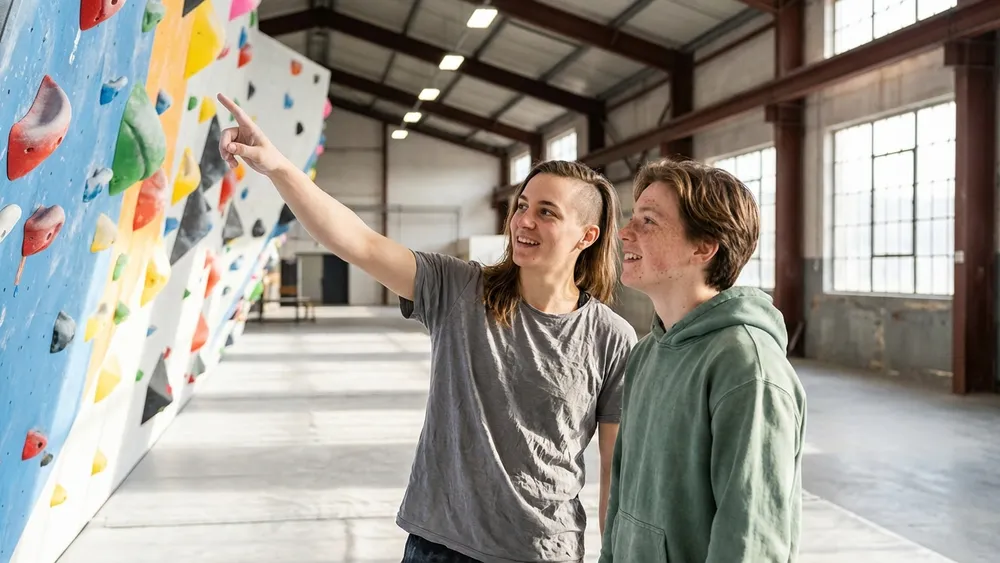 BETA Boulderhalle in Hannover – Team bouldert in einer großen Halle im umgebauten Güterbahnhof