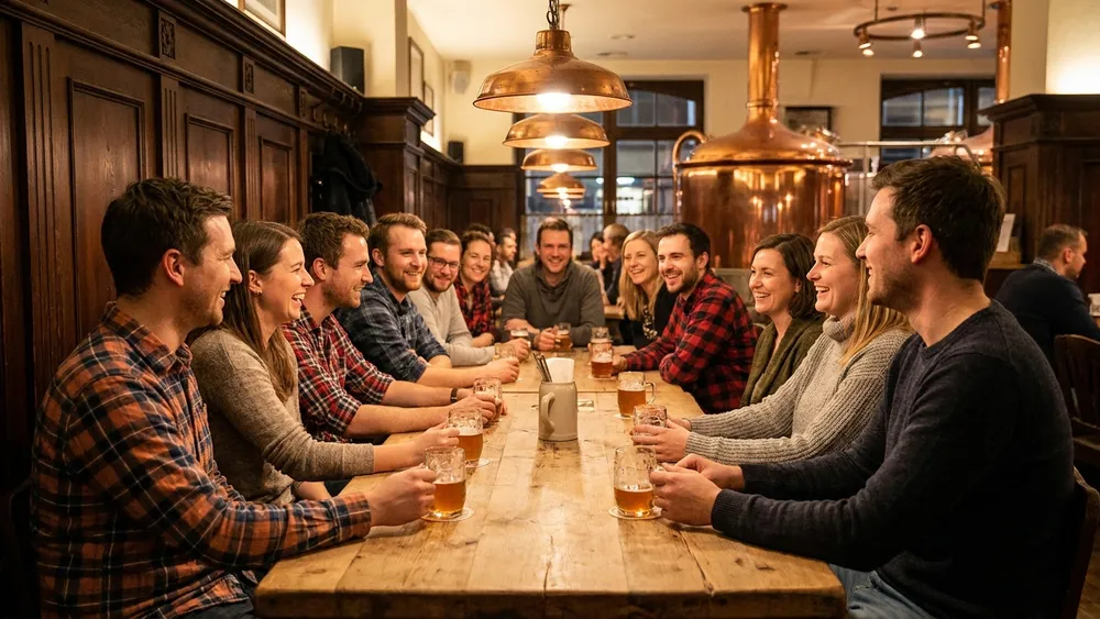 Brauhaus in Hannover – Team an langen Tischen im Brauhaus Ernst-August in der Innenstadt